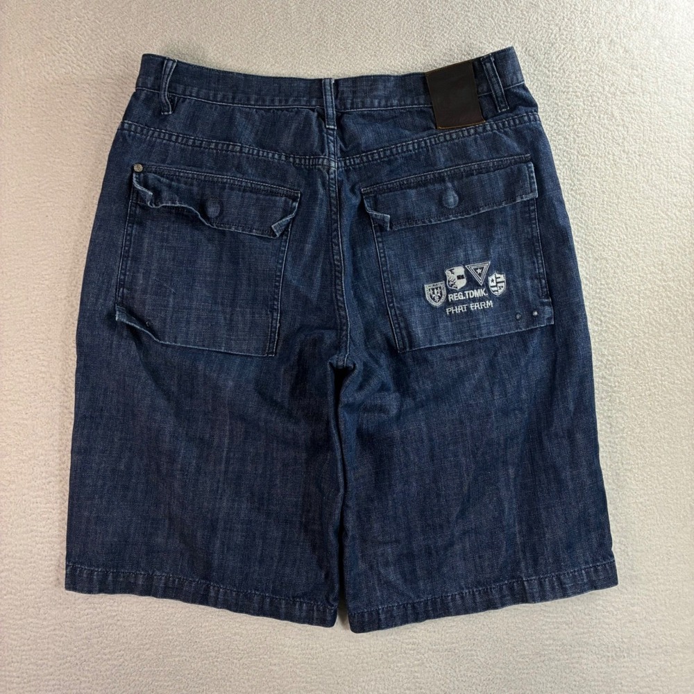 Vintage Phat Farm Baggy Jorts Mens‎ 36x13 Blue Jean Shorts Embroidered Denim Y2K